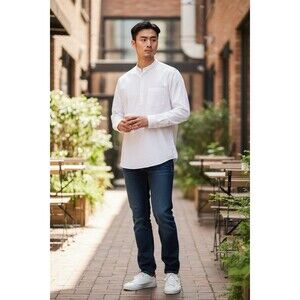 Grana Shirt Men Size M Buttoned Collar Long Sleeve White Cotton